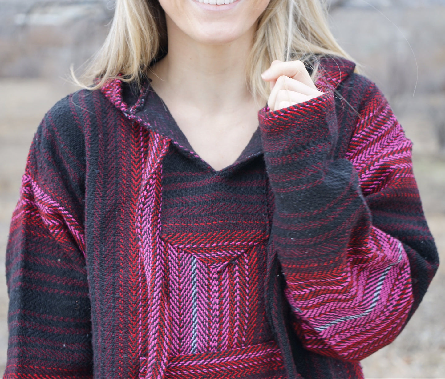 pink red baja hoodie