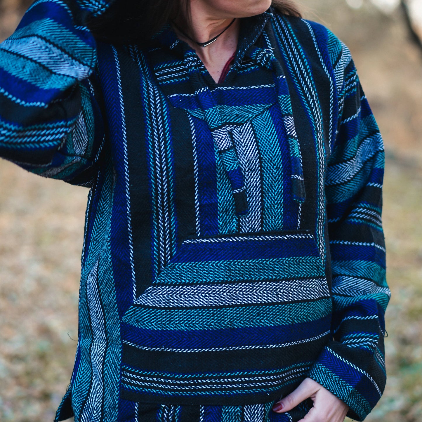 Blue drug rug baja hoodie mexican hoodie baja sweater