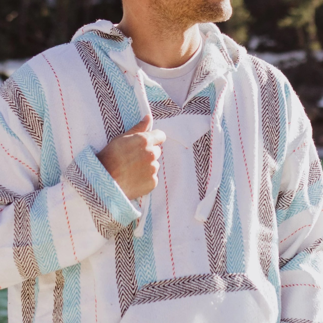 blue white drug rug baja hoodie
