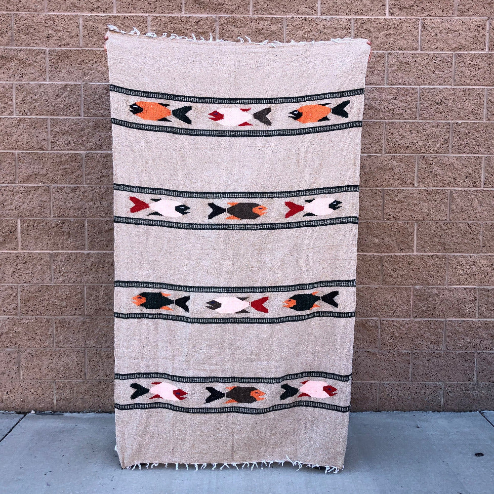 baja mexican blanket yoga throw fish design natural tan rust