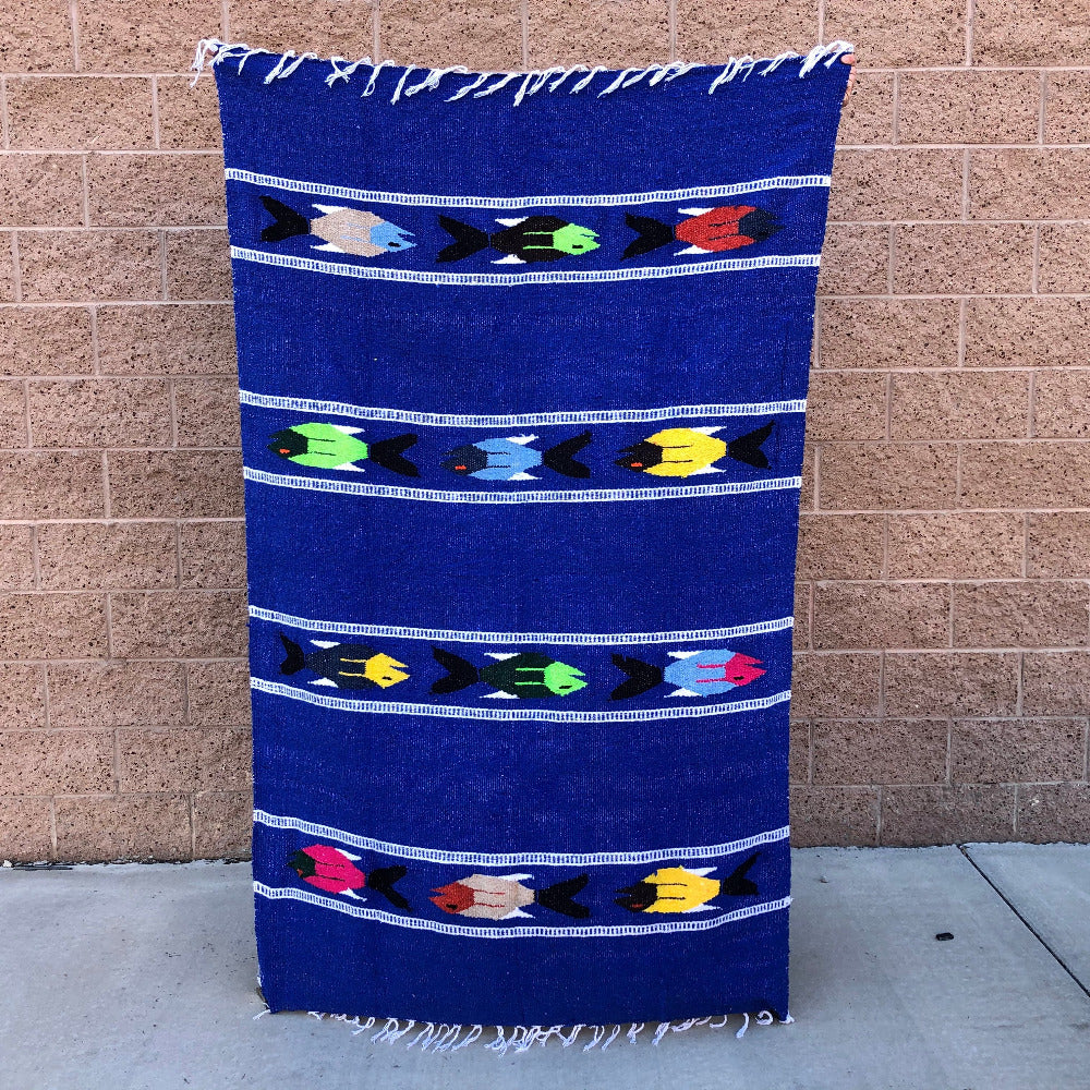 baja mexican blanket yoga throw fish design blue