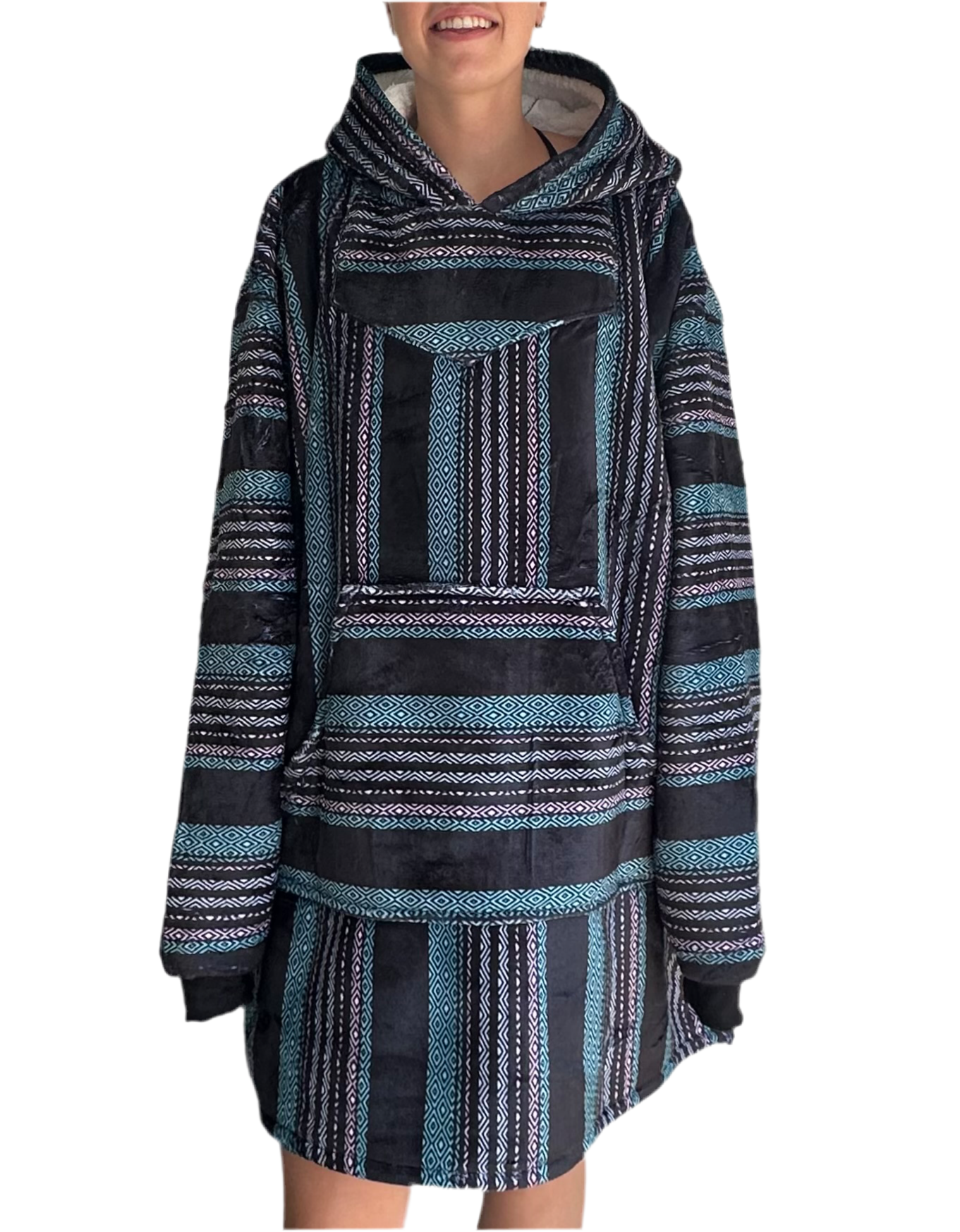 Oversized Blanket Hoodie - Sherpa Lined Baja (Black)