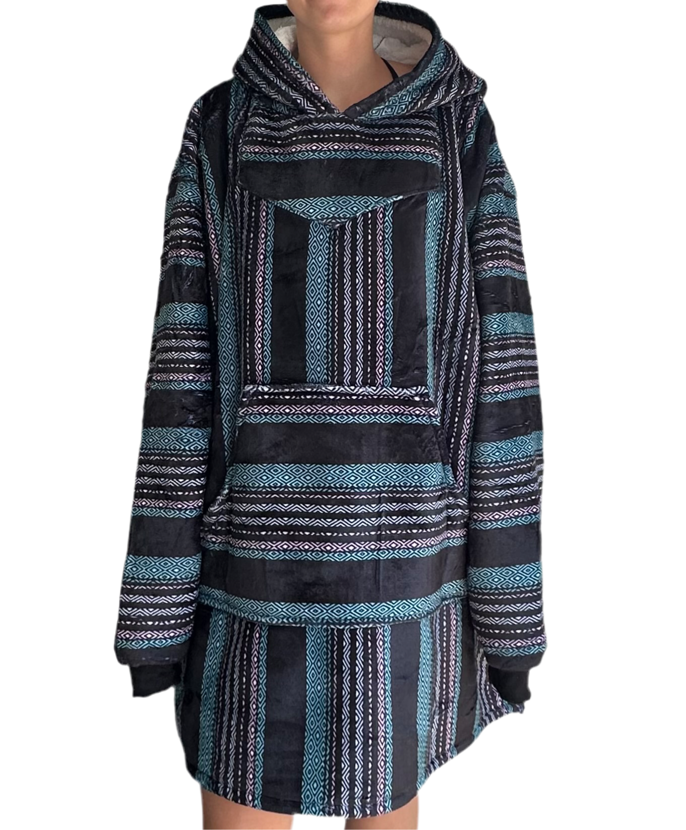 Oversized Blanket Hoodie - Sherpa Lined Baja (Black)