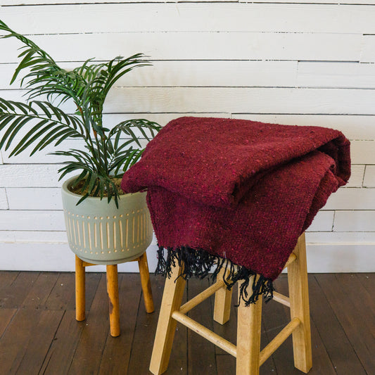 burgundy Woven blanket mexican blanket 