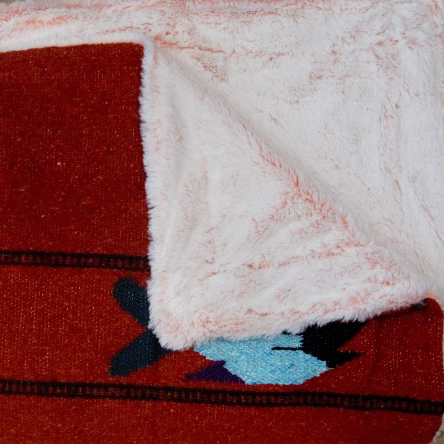 pink plush mexican minky blanket, tribal fish design 
