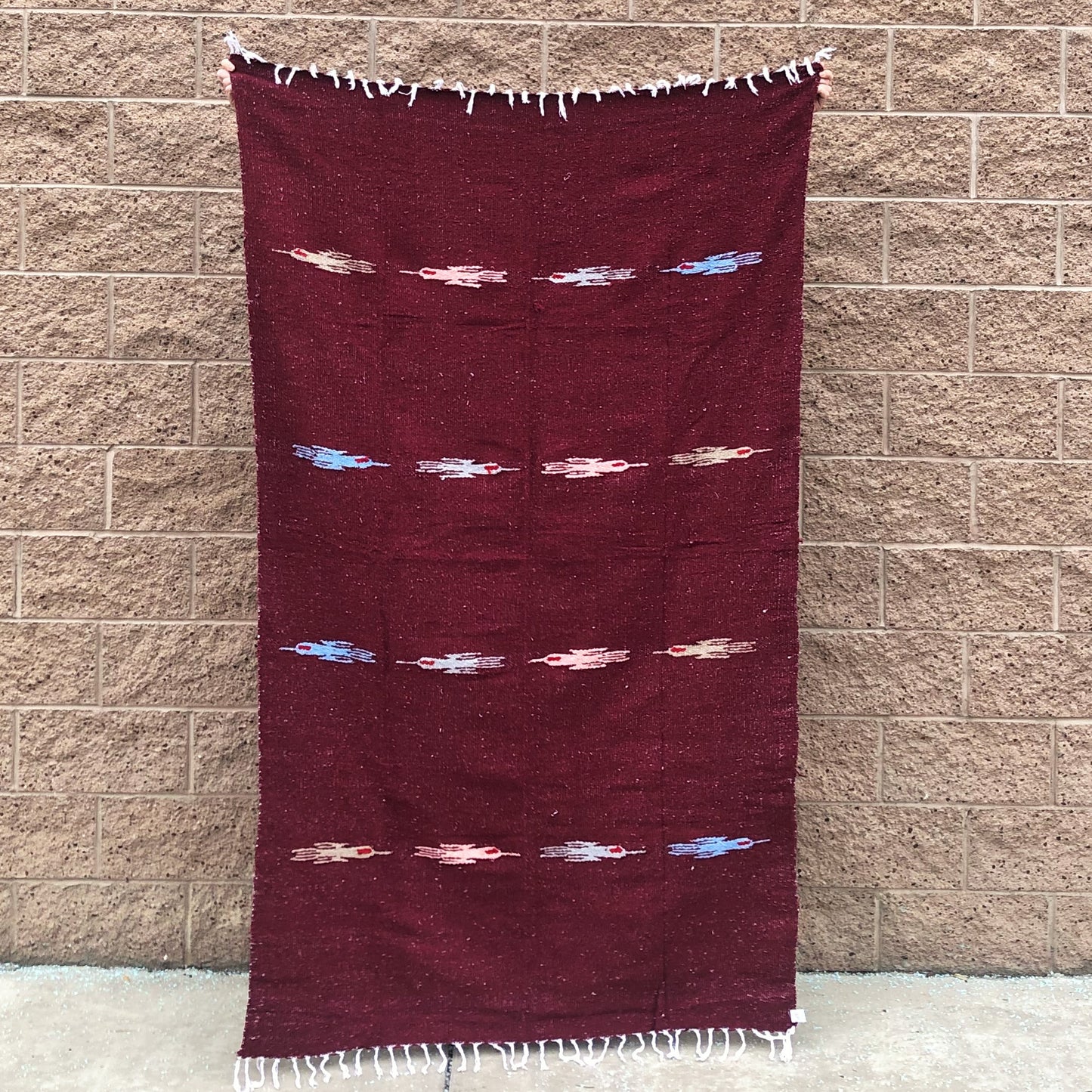 burgundy woven mexican blanket thunderbird recycled blanket