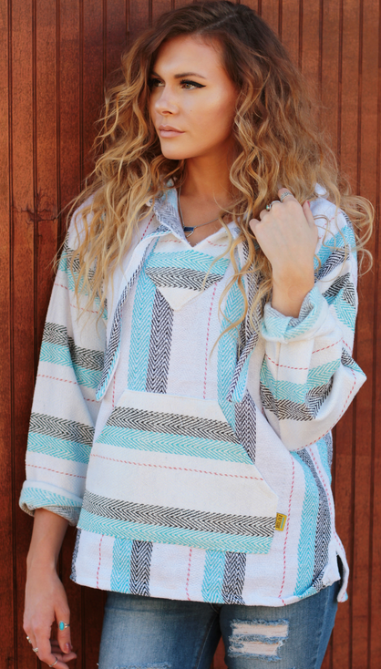 Tormenta Blue Mexican Drug Rug Baja Hoodie